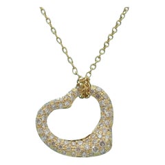 TIFFANY & Co. Elsa Peretti 18K Gold .40ct Diamond Open Heart Pendant Necklace