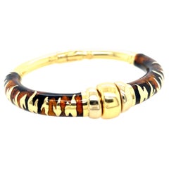 Modern Gold Enamel Inlay Tiger Stripe Pattern Italian Spring Hinged Bangle