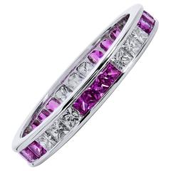 Princess Cut Pink Sapphire and Diamond Band Ring 10