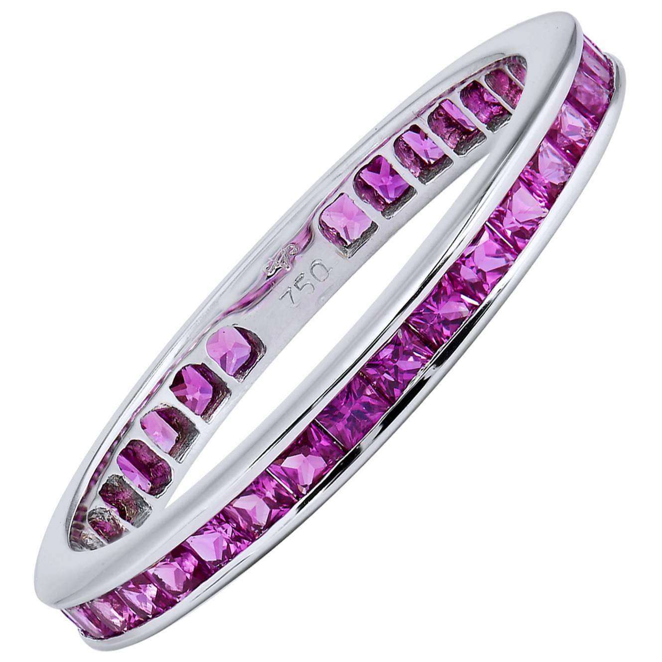 Princess Cut Pink Sapphire Band Ring 6.5 For Sale