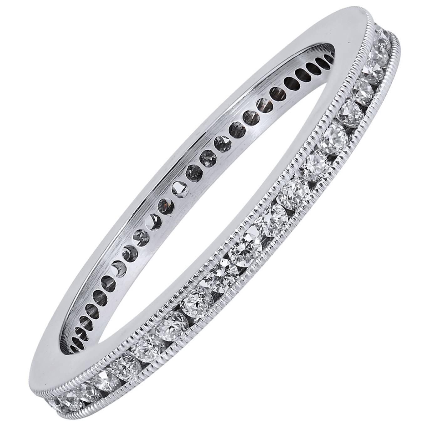 Anillo de eternidad de platino con diamantes talla brillante hecho a mano 6.5