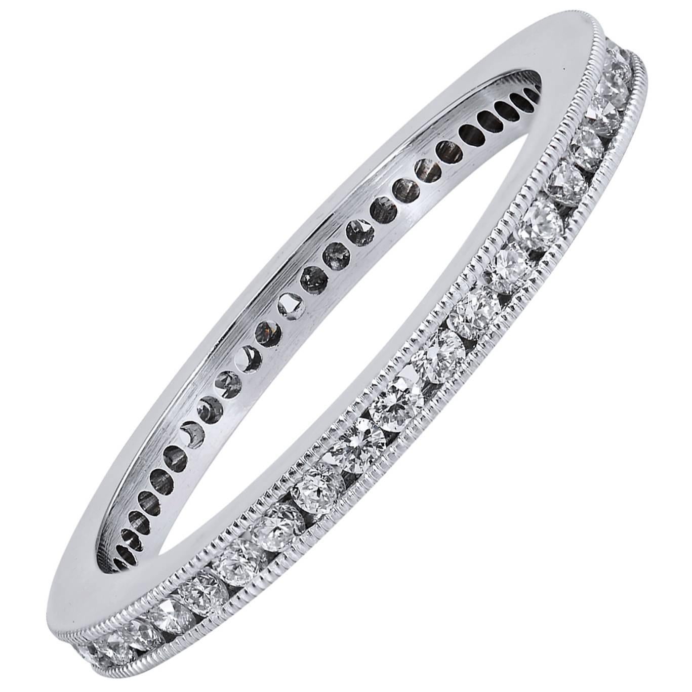 Handmade Brilliant Cut Diamond Platinum Eternity Band Ring 6.5 For Sale