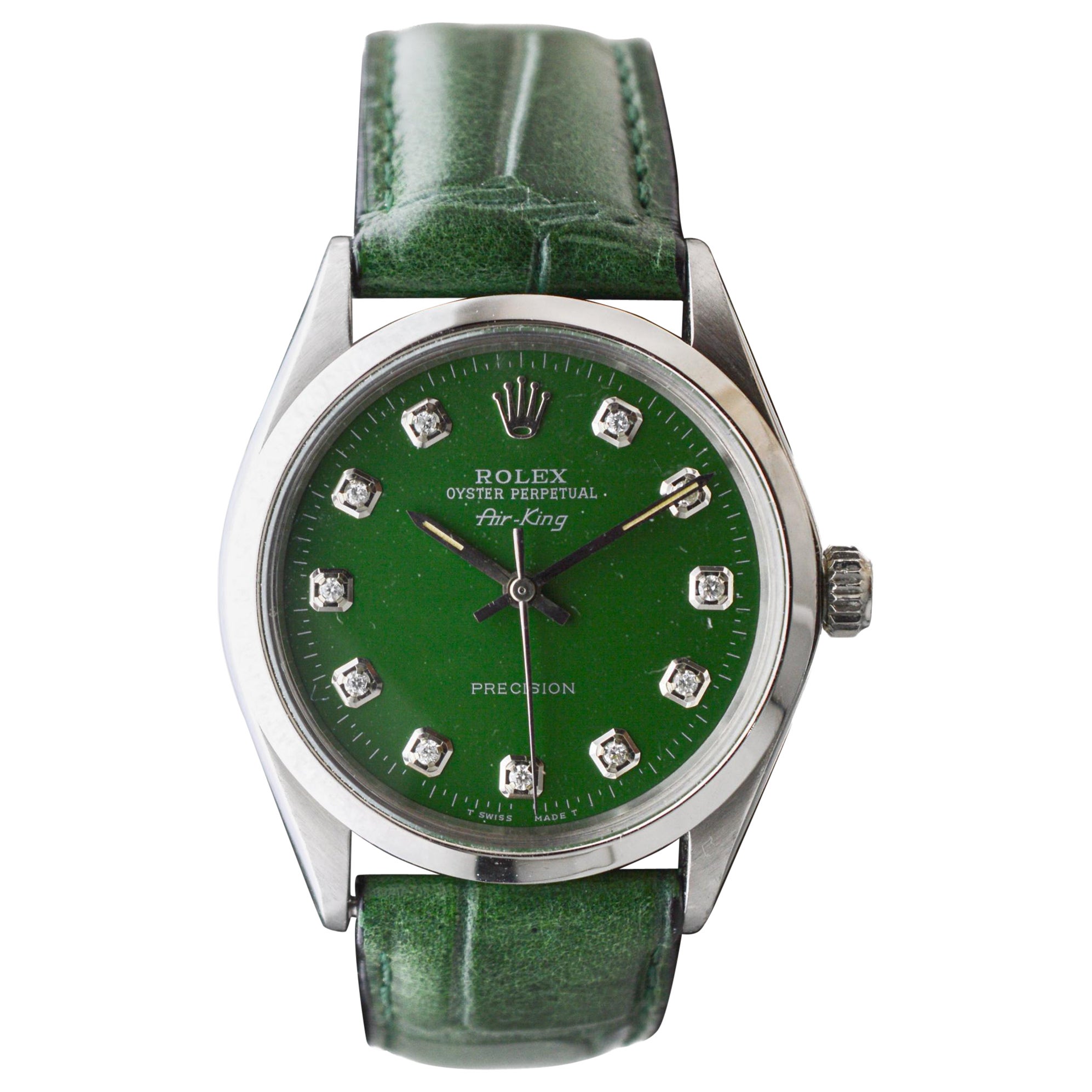 Rolex Steel Air King mit CUSTOM MADE grünem Zifferblatt und Diamantmarkern um 1970