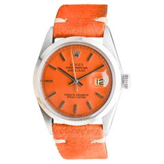 Rolex Edelstahl Datejust mit benutzerdefinierten Orange Zifferblatt circa 1960's