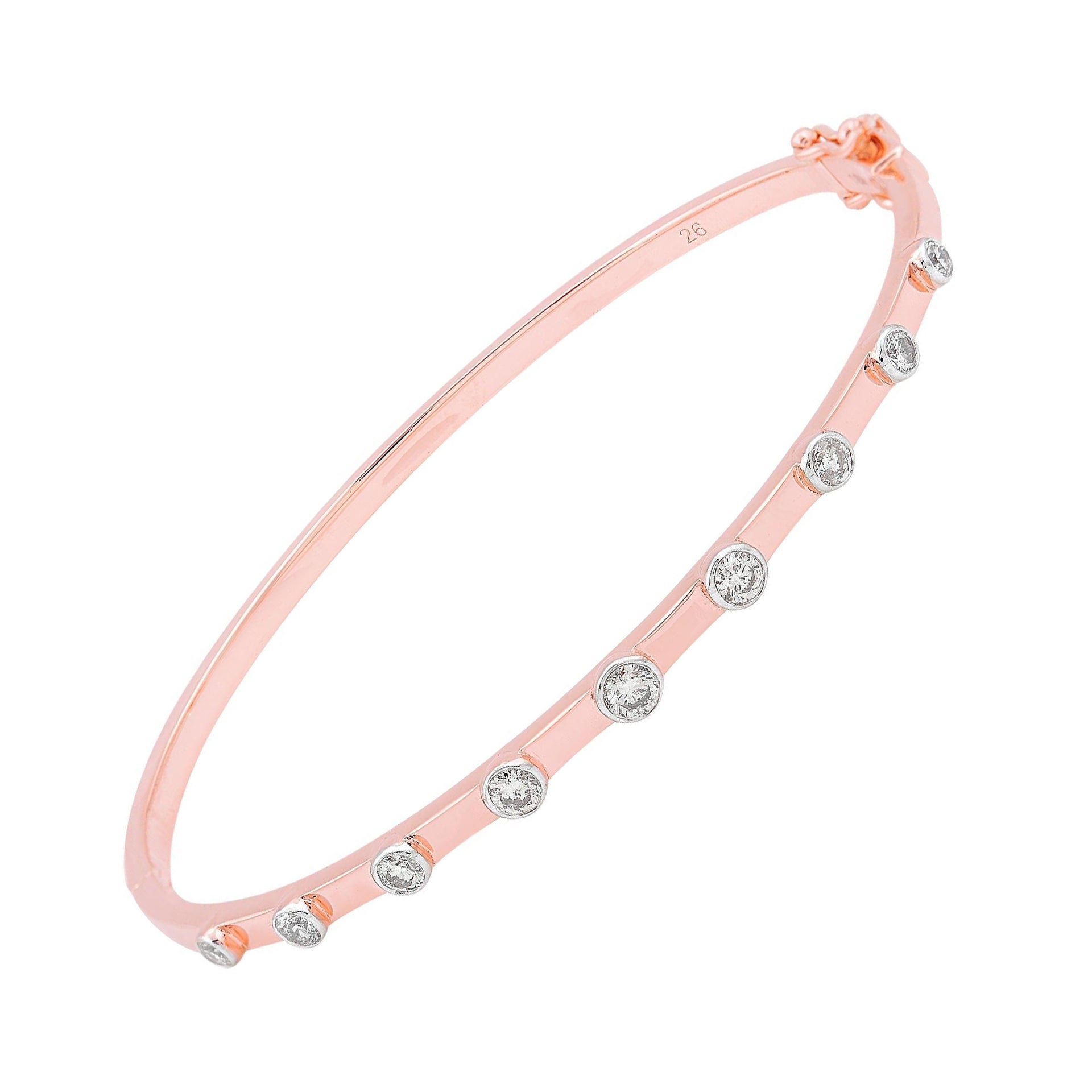 Bracelet jonc en or rose 14 carats avec diamants ronds de pureté SI