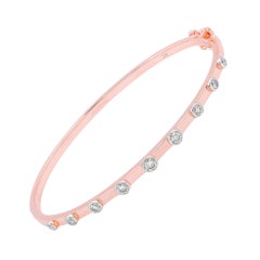 Bracelet jonc en or rose 14 carats avec diamants ronds de pureté SI