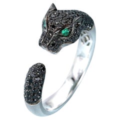18K Gold Schwarzer Diamant & Tsavorit Leopardenförmiger Ring