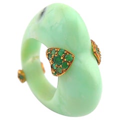 Regina Gambatesa Heart Ring in Chrysoprase and Emeralds