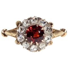 Victorian Hessonite Diamond Gold Cluster Ring