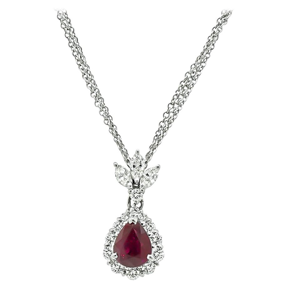 GIA Certified 2.01ct Burma Ruby 1.01ct Diamond Pendant Necklace For Sale