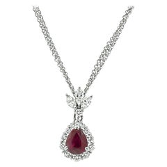 GIA Certified 2.01ct Burma Ruby 1.01ct Diamond Pendant Necklace