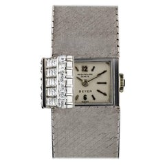 Retro Patek Philippe Ladies White Gold Diamond Set Double Name Beyer Wristwatch, 1964