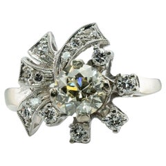 Diamond Ring Old European 1.50 Cts Center 14K White Gold 1.92 TDW
