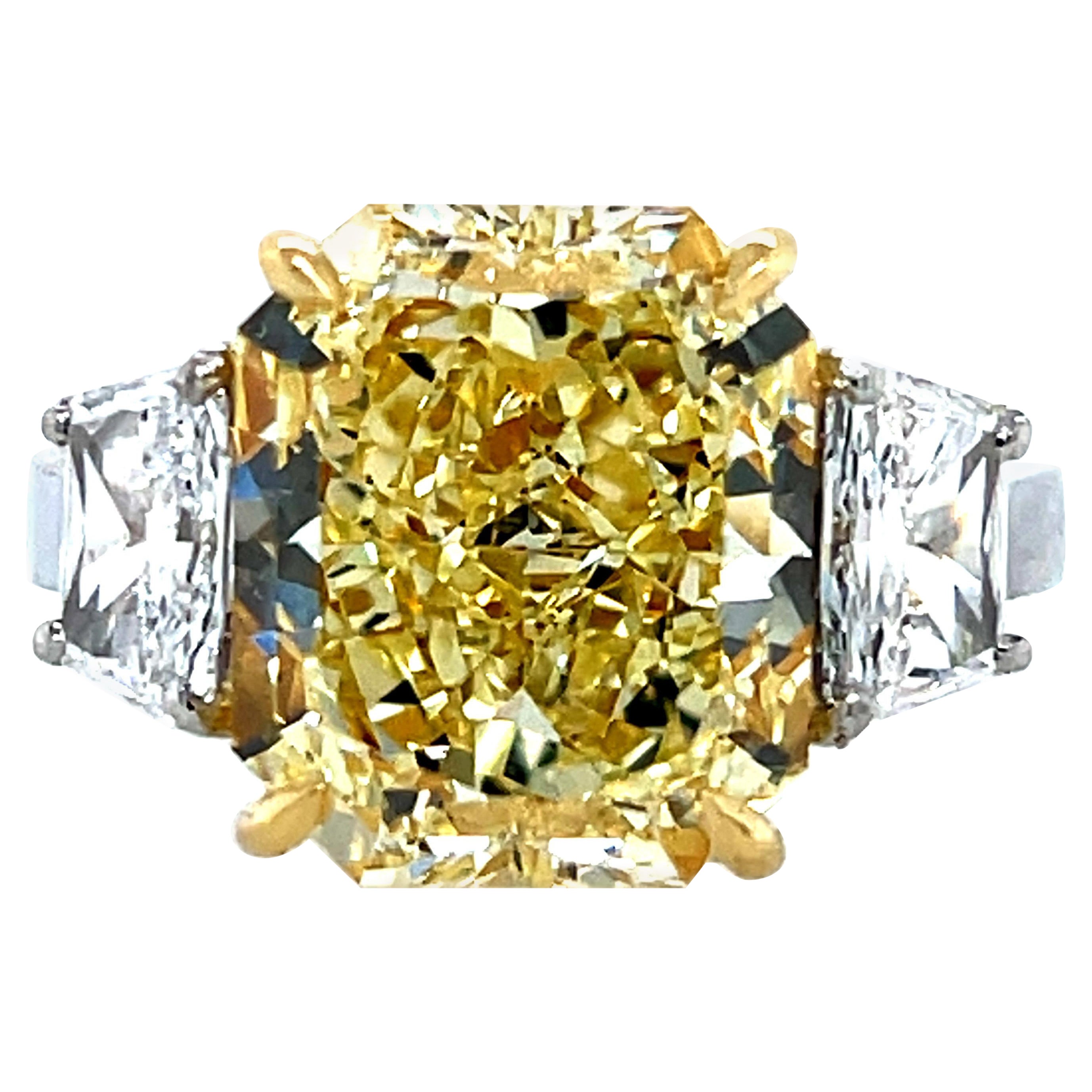 GIA-zertifizierter 7,28 Karat natürlicher Fancy Gelber VVS2 Diamant-Verlobungsring mit Platin