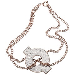 Stylish Necklace Rose Gold White Diamond Silver hand Decorated with Micromosaic