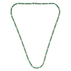 Natural Zambian Emerald Chain 10 Karat White Gold SI/H Round Diamond Jewelry