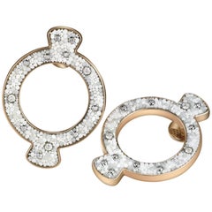 Boucles d'oreilles élégantes en or rose et argent avec diamant blanc et micro-mosaïque, décorées à la main