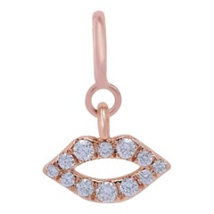 Genuine Diamond Lip Pendant 14k Solid Gold Natural Diamond Kids Jewelry Charms.