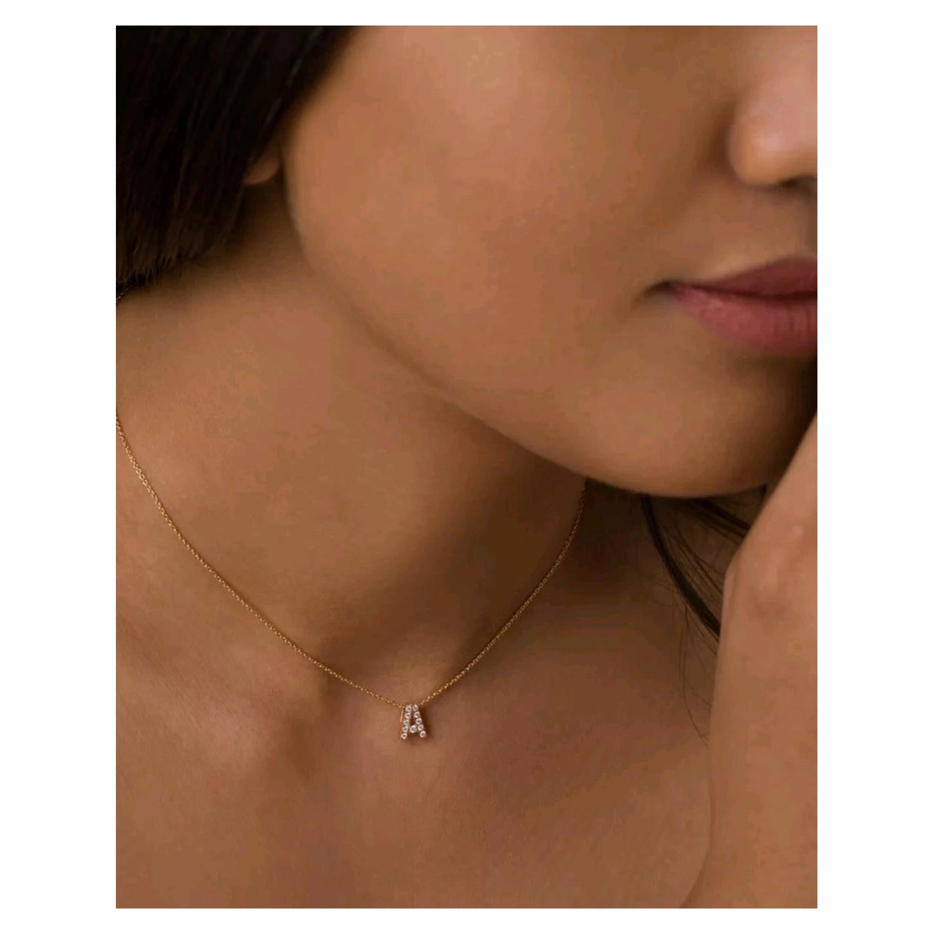 Diamant véritable Initial A Slider Pendentif 14k Solid Gold Name Initial Charm Gift. en vente