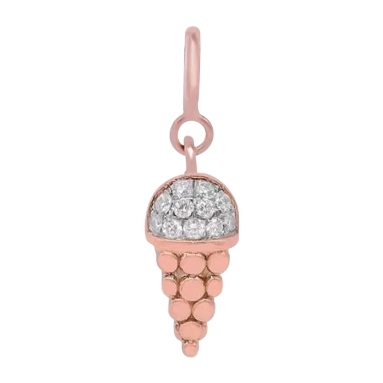 Genuine Diamond Ice Cream Cone Charm Pendant 14k Solid Gold Diamond Charms Gift.