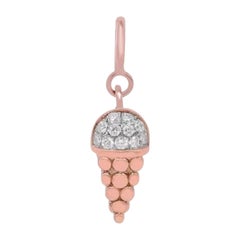 Genuine Diamond Ice Cream Cone Charm Pendant 14k Solid Gold Diamond Charms Gift.