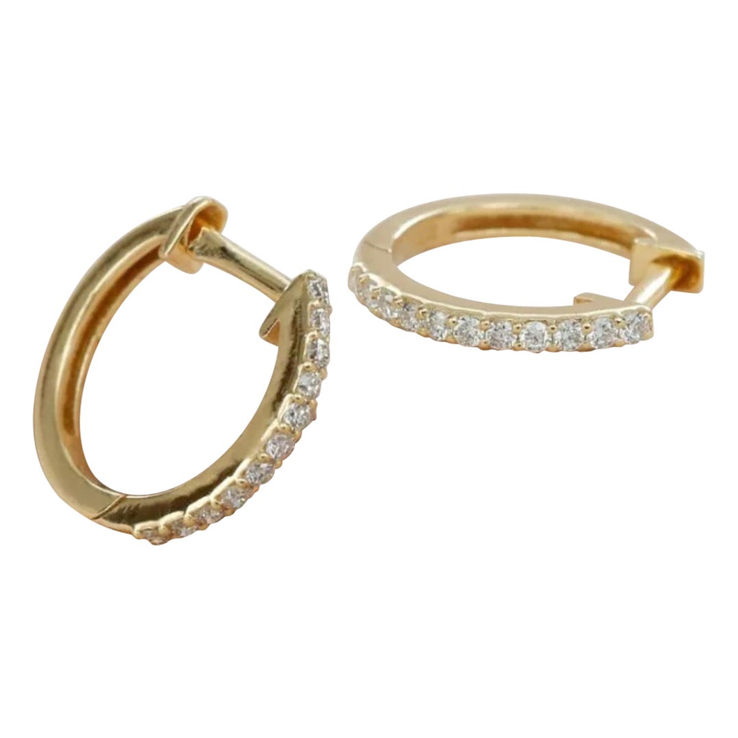 Genuine Diamond Huggie Earring Hoop 14k Solid Gold Work wear Gold Jewelry Gift. For Sale