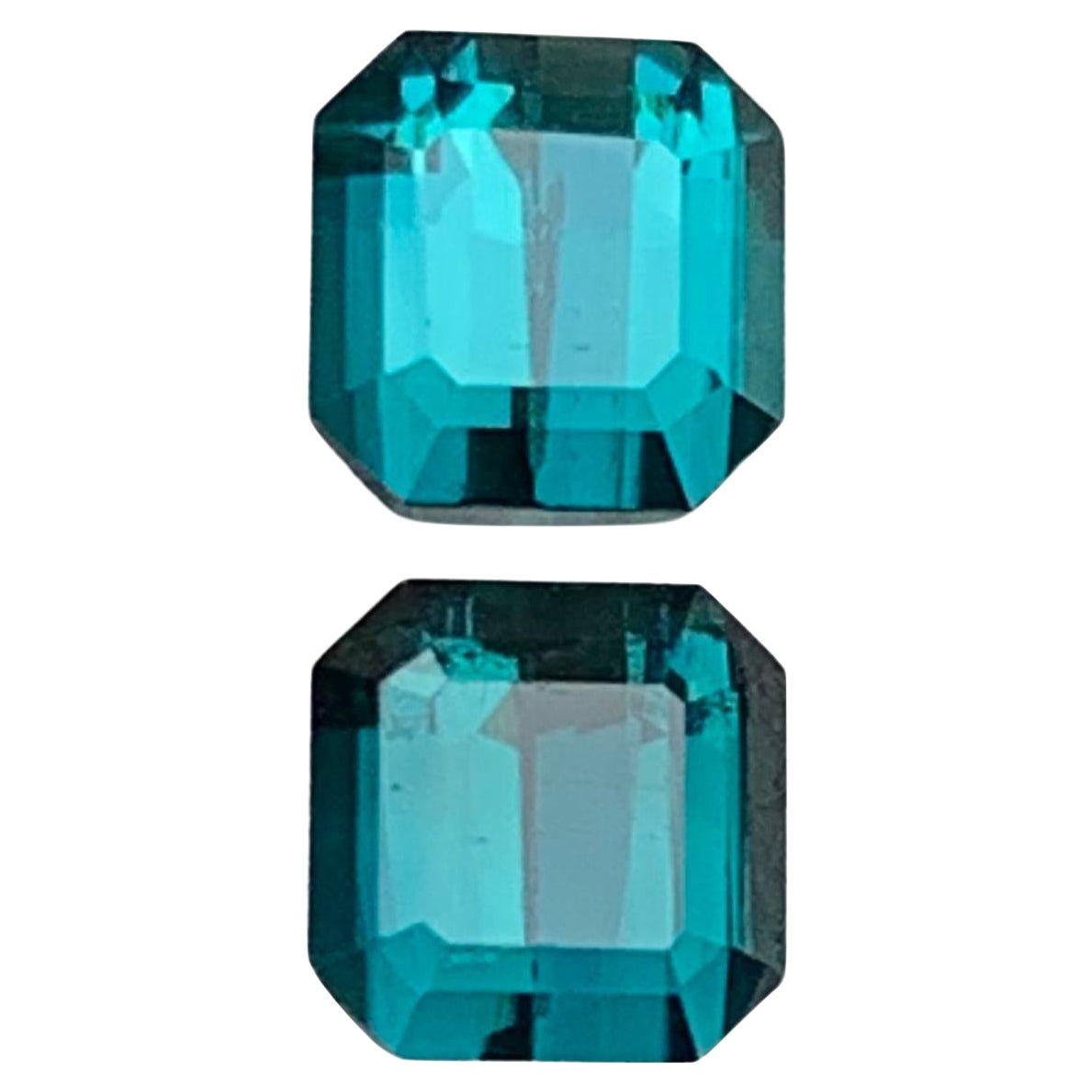 Indicolite Blue Natural Tourmaline Earrings Gemstones Pair 1.45 Ct Emerald Cut