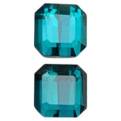 Indicolite Blue Natural Tourmaline Earrings Gemstones Pair 1.45 Ct Emerald Cut