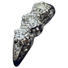 Retro Three-Stone 0.60ct Transitional Cut Diamond Ring in Platinum & 18K Gold