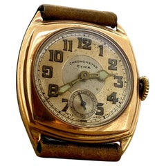 Seltene Art-Deco c1928 Cyma Chronometre Handgefertigte 9K Roségold Kissen-Etuiuhr, Art déco