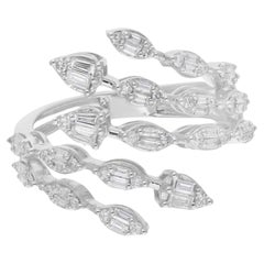 Anillo envolvente de diamantes redondos baguette SI/H de 0,75 quilates Joyas de oro blanco de 14 quilates