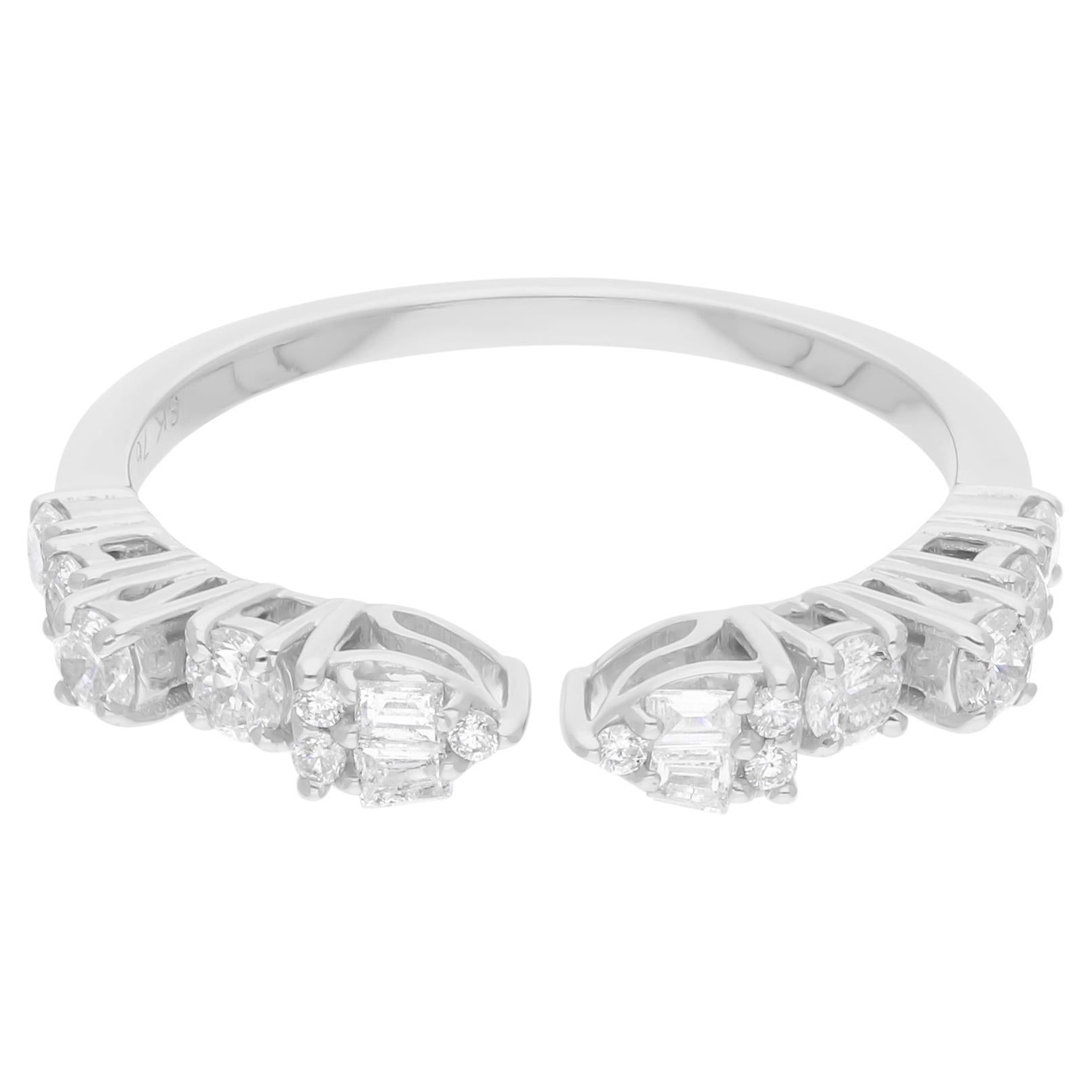 0.52 Carat SI/H Baguette Round Diamond Cuff Ring 14 Karat White Gold Jewelry