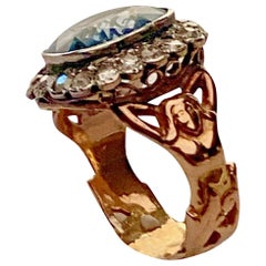Antique Art Nouveau Figural Reclining Woman. Aquamarine & Diamond Ring Ca 1900