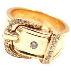 Hermes Diamond Wide Buckle Yellow Gold Band Ring