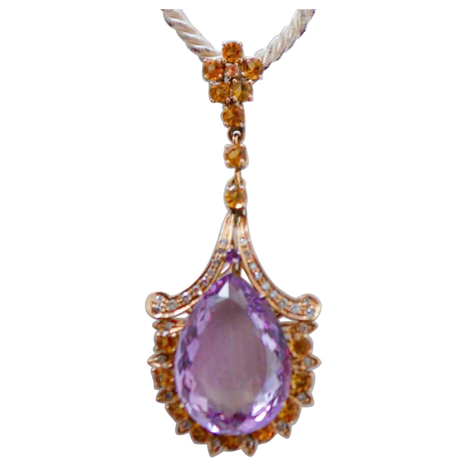 Amatista, Topacios, Diamantes, Oro Rosa 14 Kilates Pnednat.