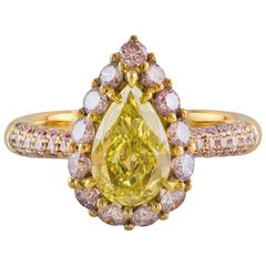 GIA Certified 1.19 Carat Yellow Pear Shape Diamond Gold Ring 3