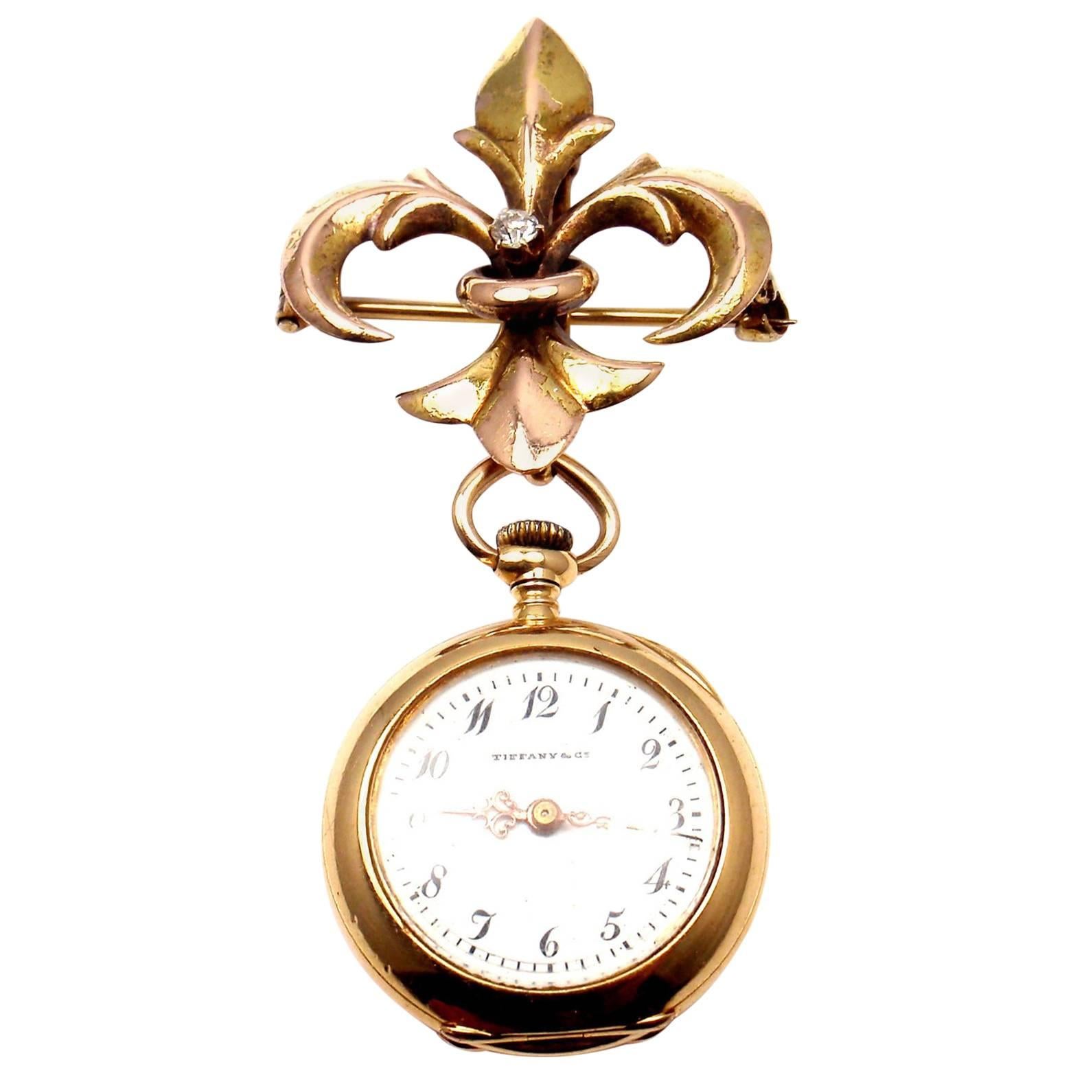  Tiffany & Co Patek Philippe Diamond Yellow Gold Lapel Manual Wind Pocket Watch For Sale