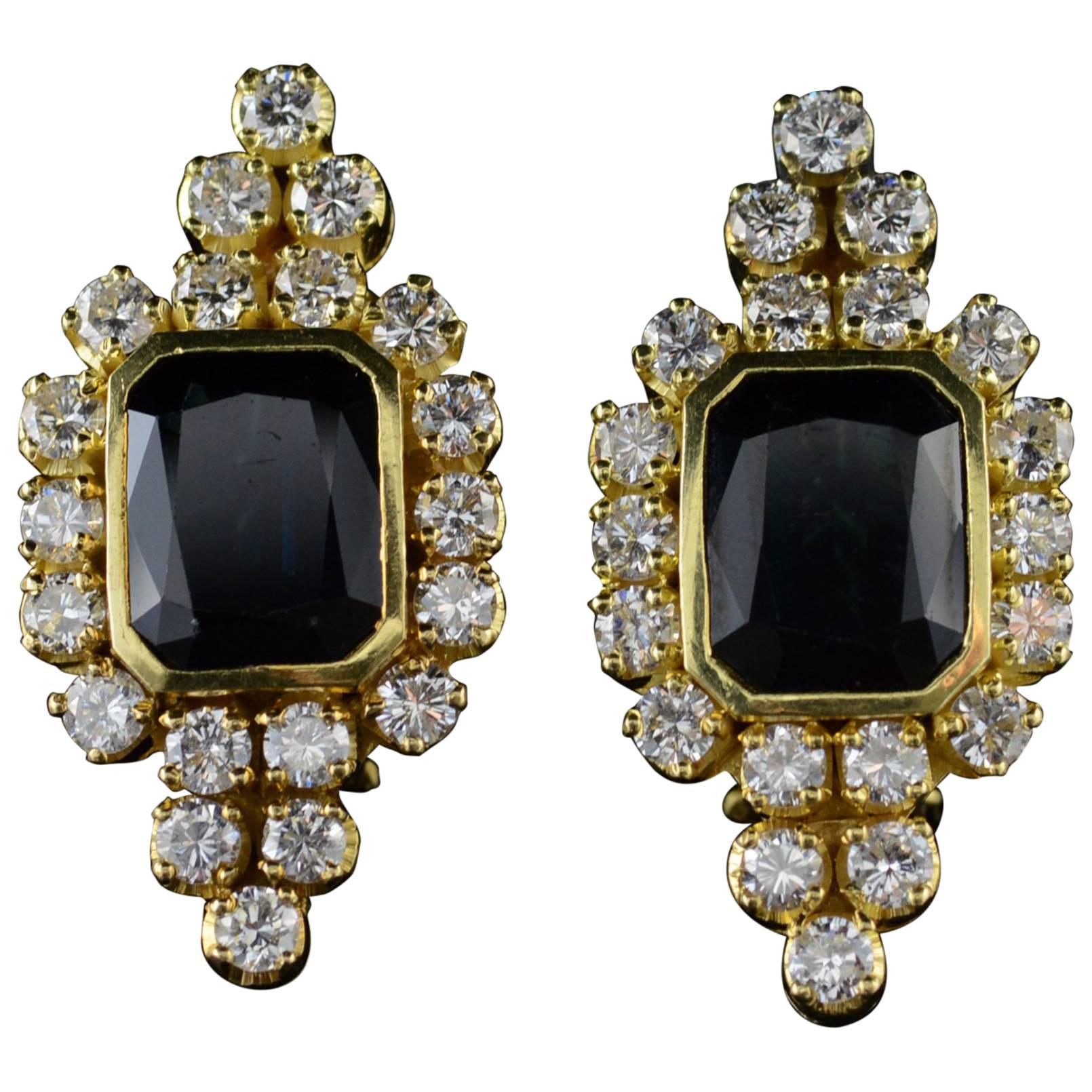  Sapphire Diamond Gold Earrings For Sale