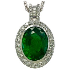 6.06ct GIA Certified Oval Cut Emerald & Diamond 18k White Gold Pendant Necklace