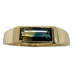 IGI Certified Bi Colour Yellow Blue Sapphire Baguette 18k Gold East West Ring