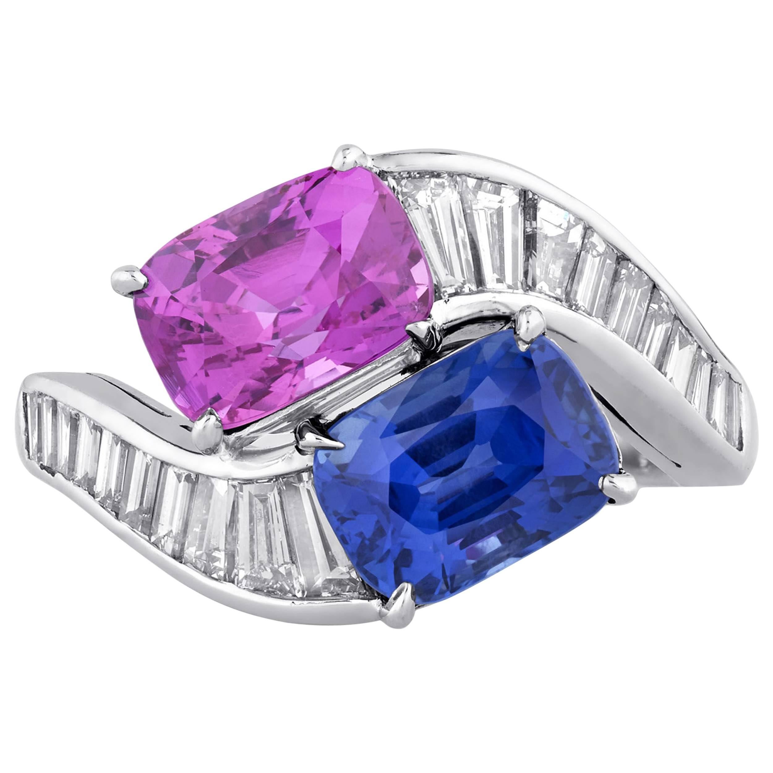Bulgari Blue and Pink Sapphire Diamond Crossover Ring 