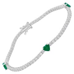 Pulsera Corazón Esmeralda de Zambia SI/H Diamante talla brillante redondo Oro blanco 14k
