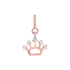 Genuine Diamond Tiara Charm Pendant 14k Solid Gold Girls Tiara Necklace Charm.
