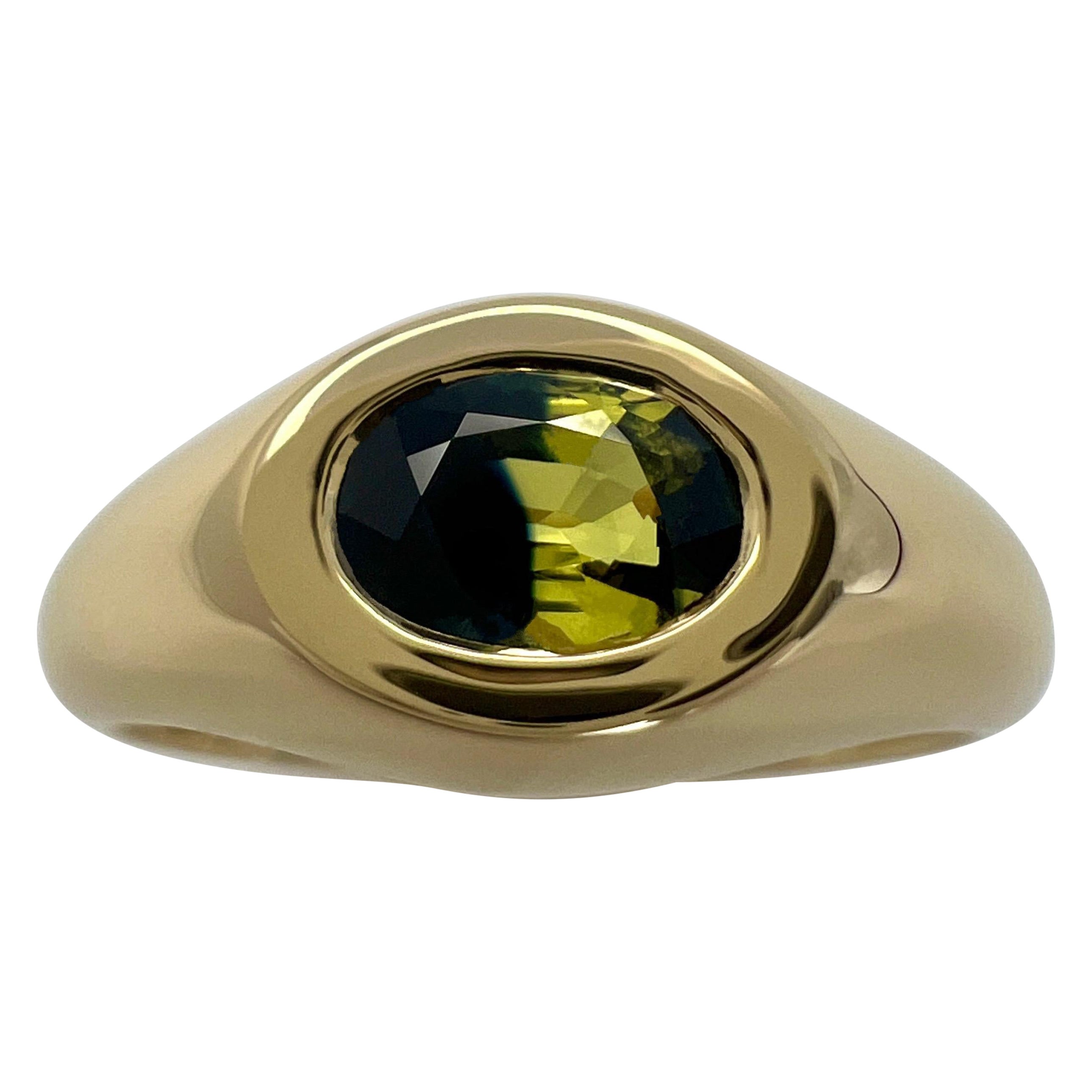 Bague signée en or jaune 18 carats, saphir bleu jaune bicolore taille ovale certifié