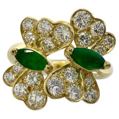 Raro anello d'epoca Tiffany & Co. Smeraldo e diamante 1989 Farfalla in oro giallo 18k