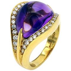 Amethyst Diamond Gold Cocktail Ring 7