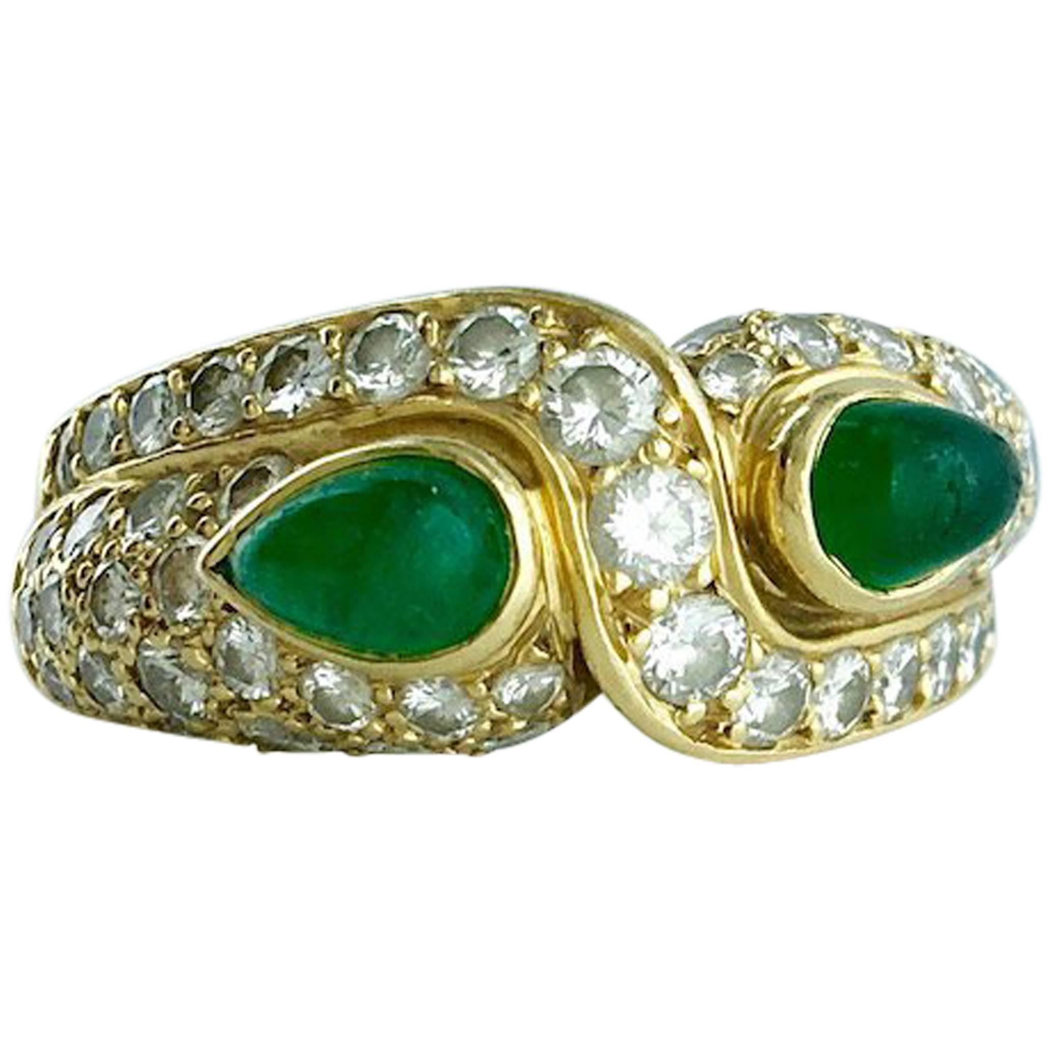 Boucheron 'Vous et Moi' Emerald Diamond and Gold Ring 