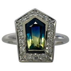 Certified Bi Colour Blue & Yellow Fancy Sapphire And Diamond 18k White Gold Ring