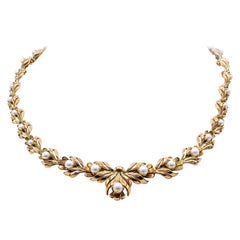 Collier rétro français en or jaune 18 carats et perles