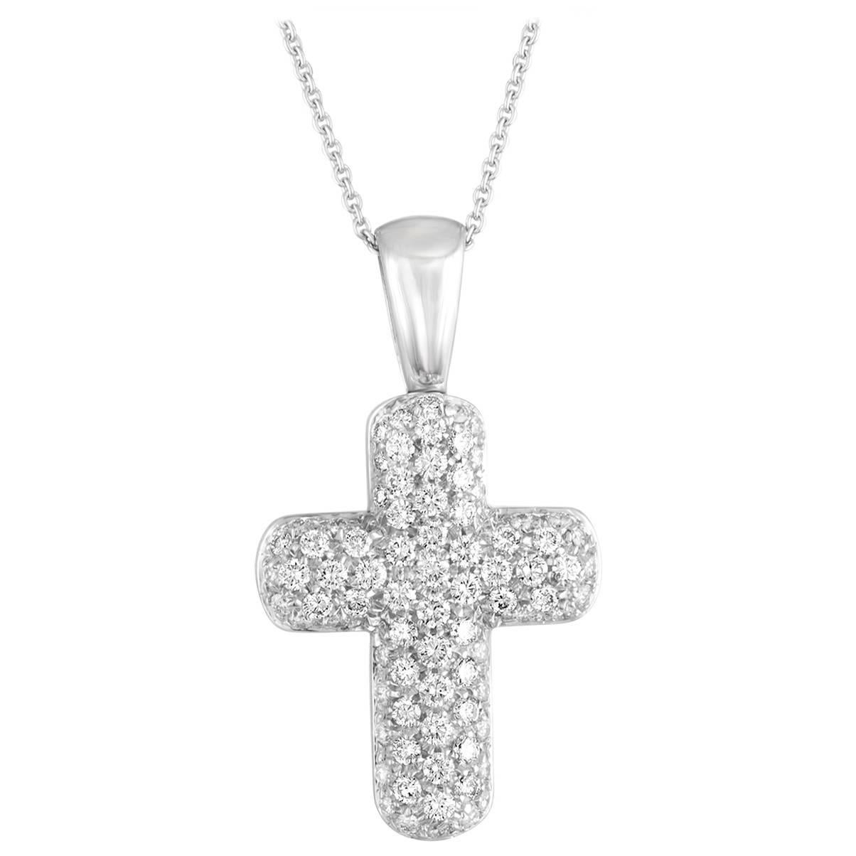 DAMIANI 1.30 Carats Diamond Pave Gold Cross Pendant Necklace For Sale